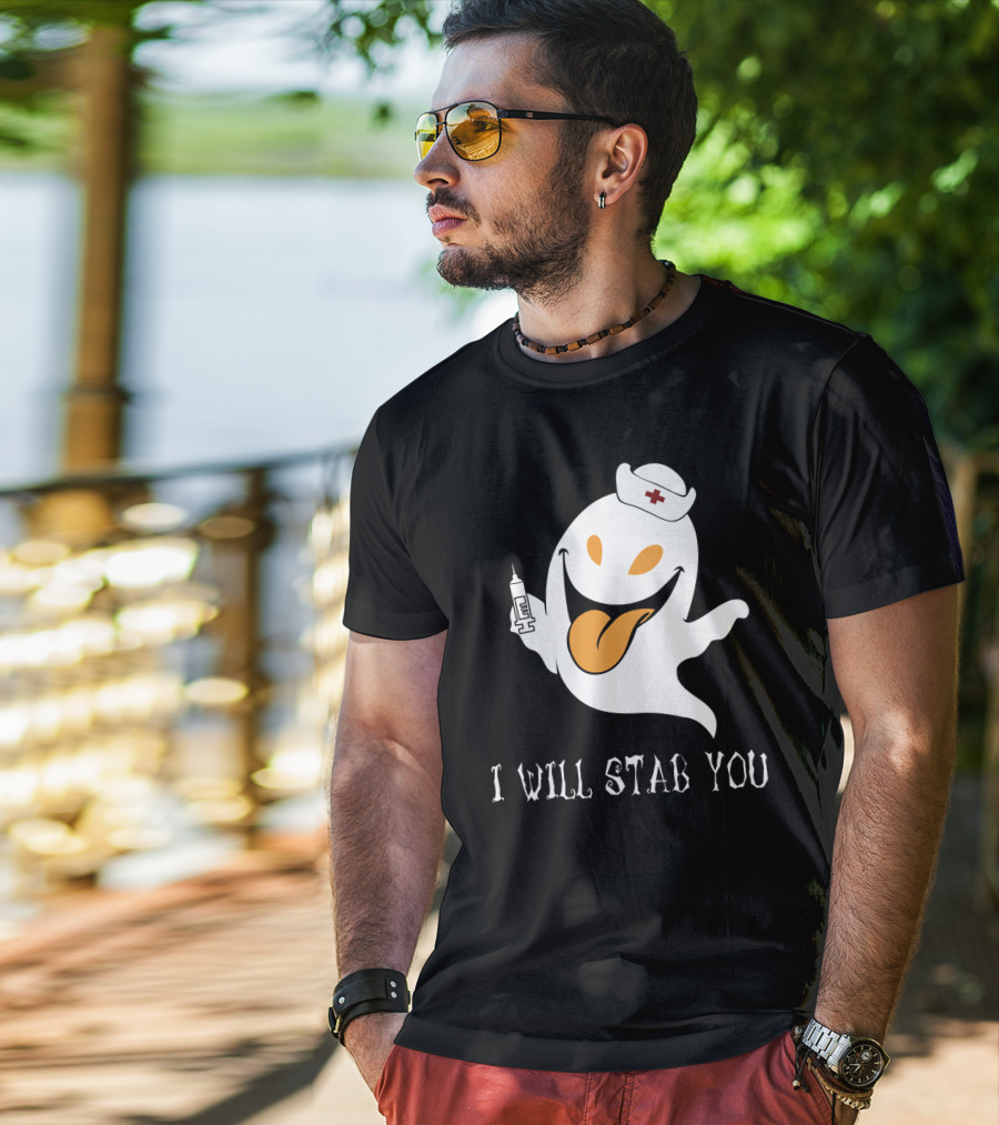 I Will Stab You Funny Ghost Nurse With Syringe T-Shirt