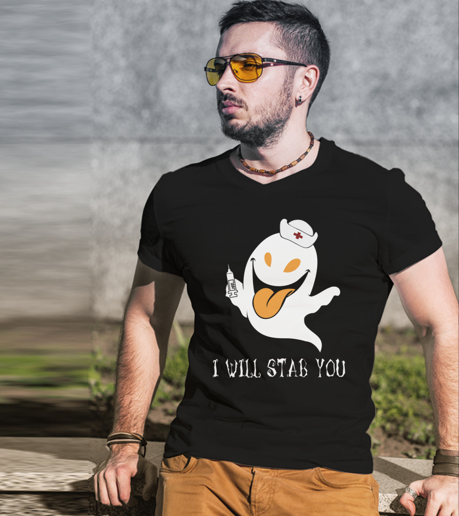I Will Stab You Funny Ghost Nurse With Syringe T-Shirt