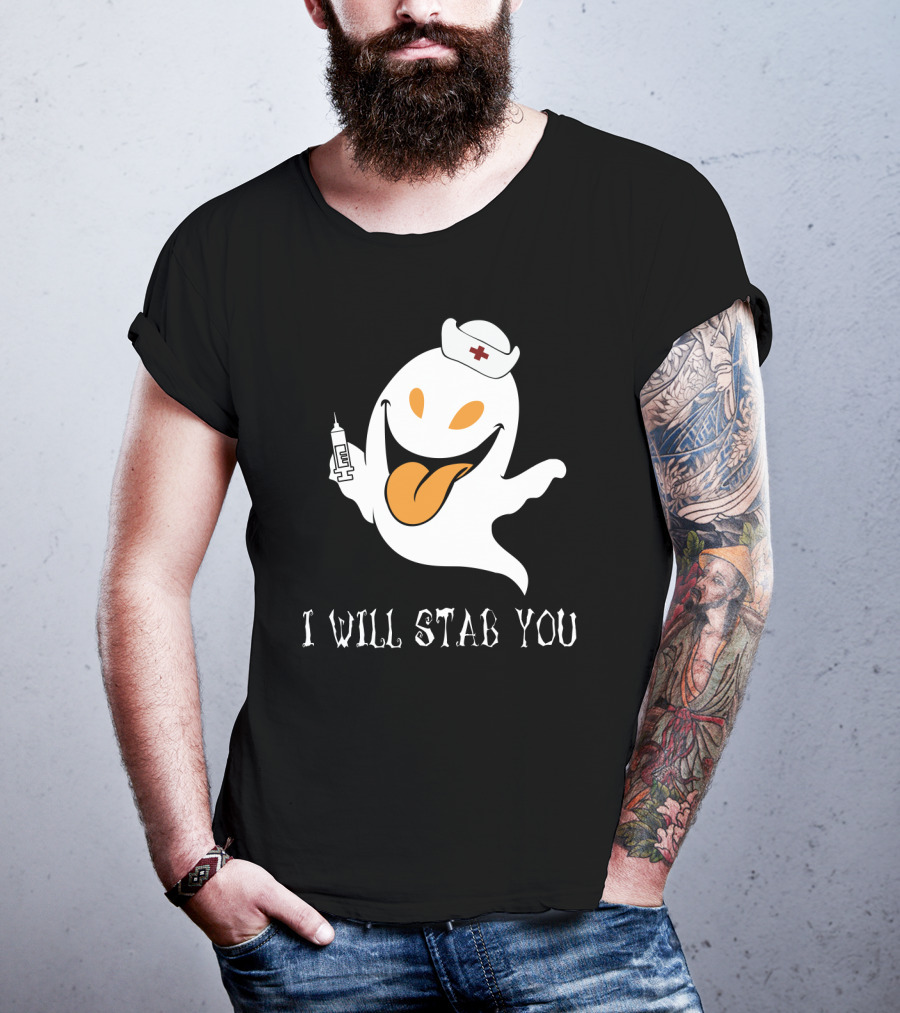 I Will Stab You Funny Ghost Nurse With Syringe T-Shirt