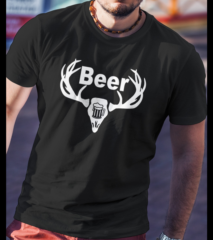 Beer Antler Skull With Mug T-Shirt