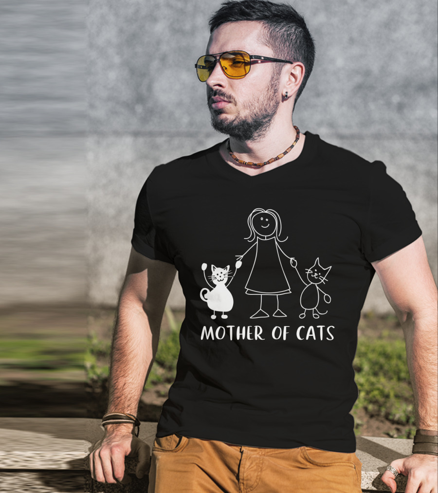 Mother Of Cats Stick Figure With Cats T-Shirt