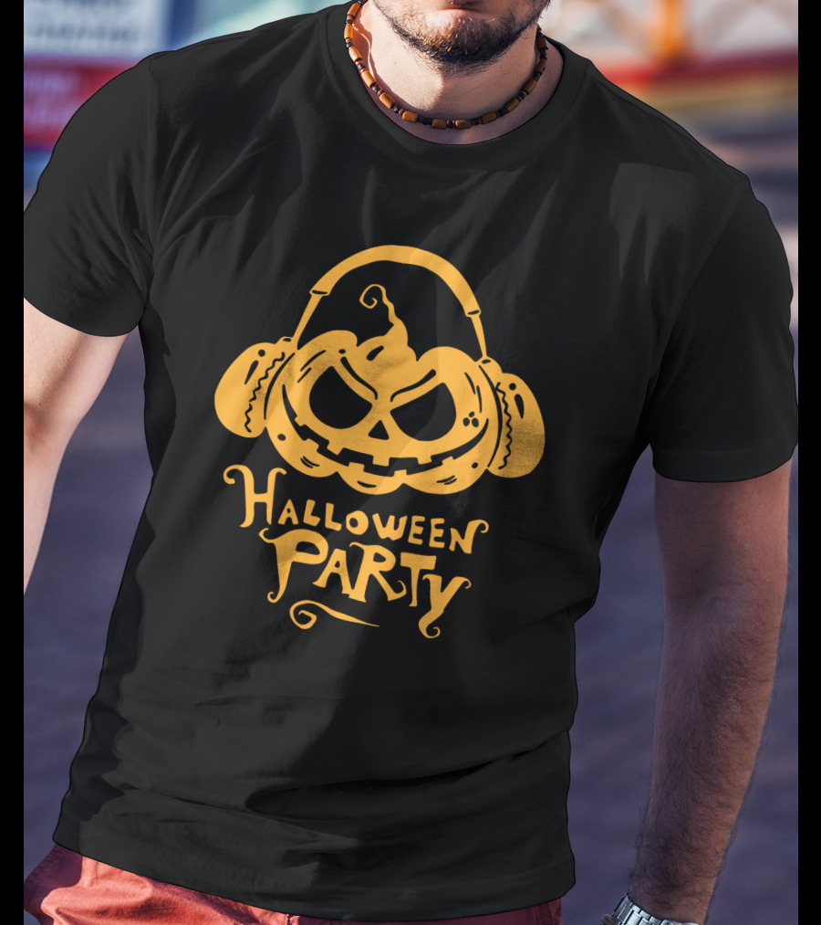 Halloween Party DJ Sound Pumpkin Headphones T-Shirt