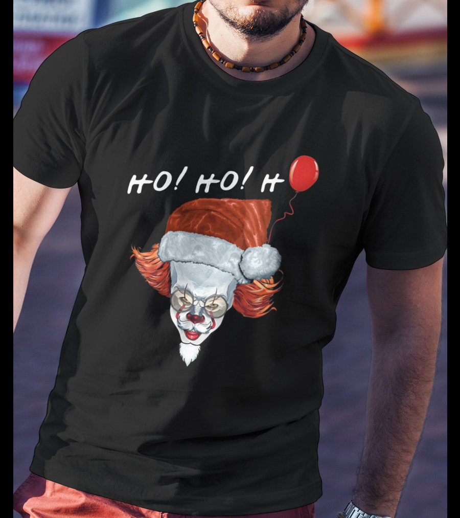 HO HO HO Novel Killer Clown Santa With Red Balloon T-Shirt