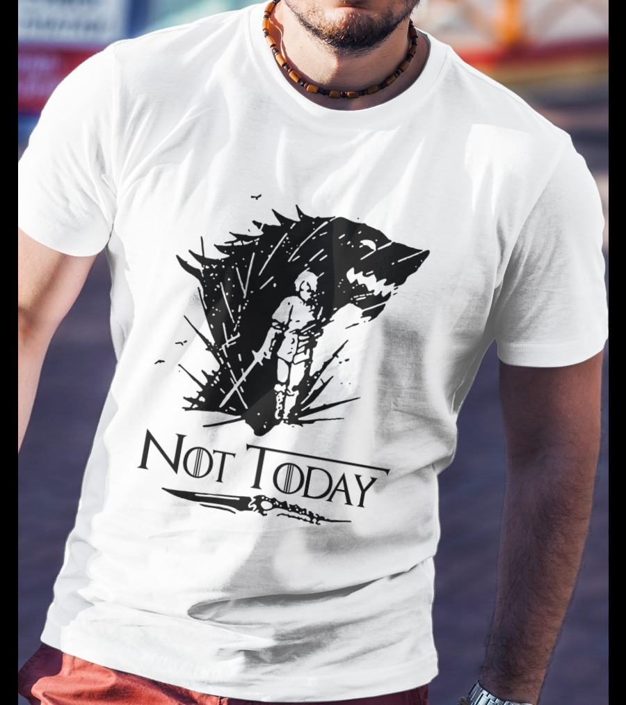 Not Today Sword Character With Direwolf Shadow T-Shirt
