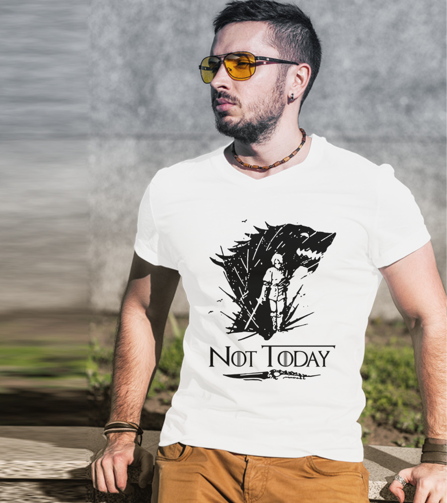 Not Today Sword Character With Direwolf Shadow T-Shirt