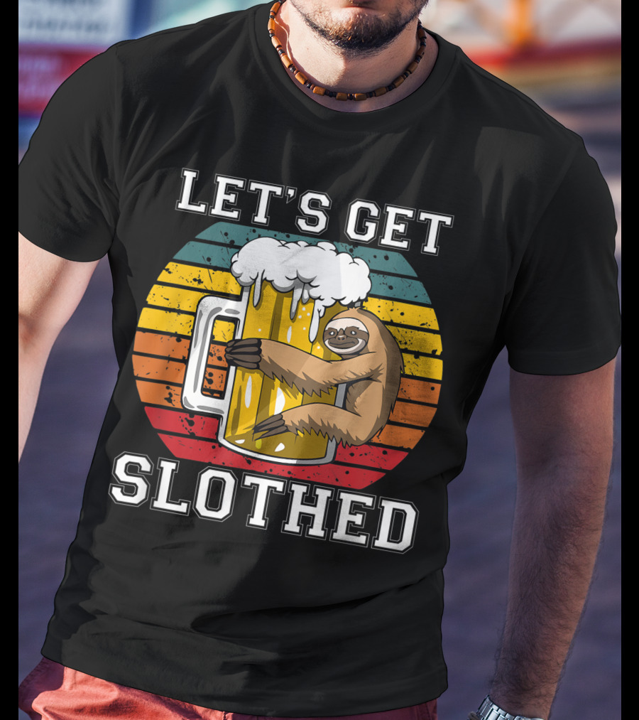 LET'S GET SLOTHED Retro Beer Mug And Sloth Hug T-Shirt