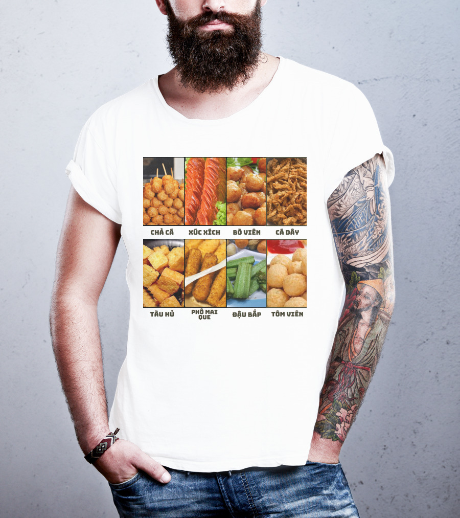 Chả Cá Xúc Xích Bò Viên Cá Dây Tàu Hủ Phô Mai Que Đậu Bắp Tôm Viên T-Shirt