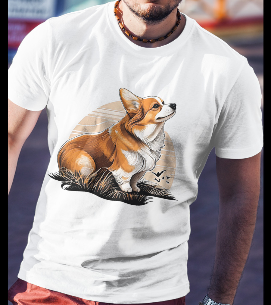 Corgi Dog Cute Sunset Scene T-Shirt