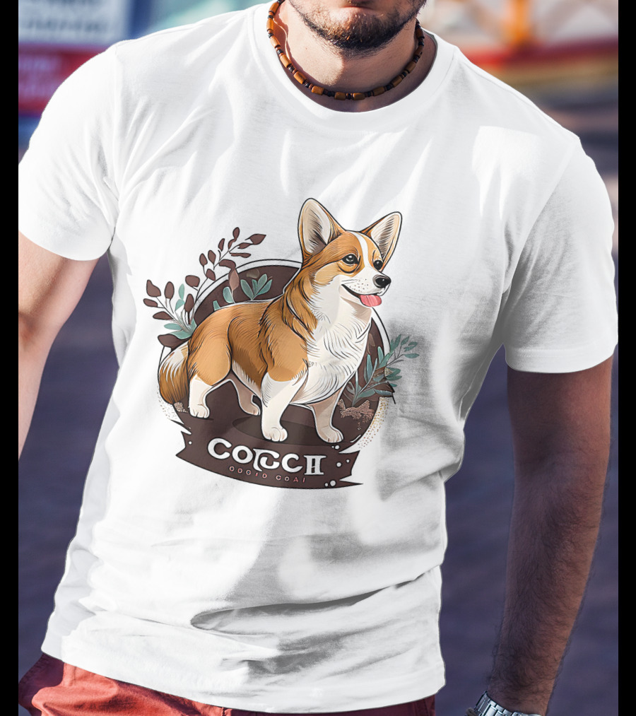 Corgi Cute Baby Dog Illustration With Floral Background T-Shirt