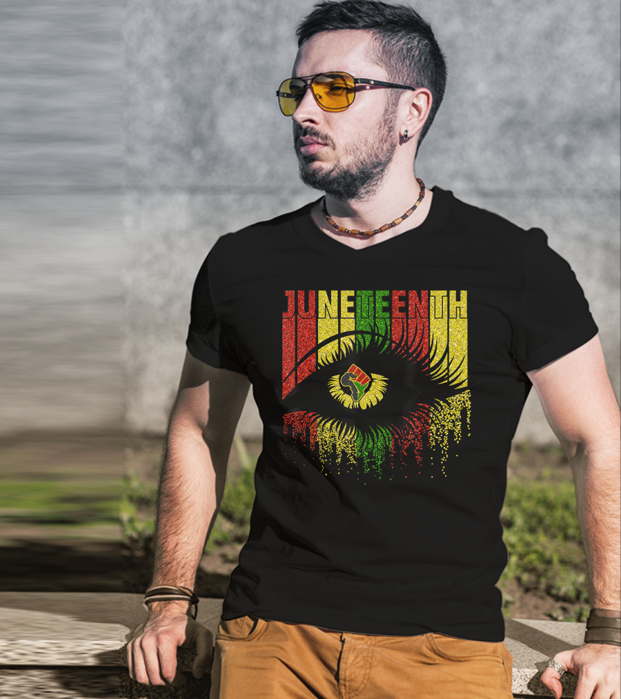 Juneteenth Eye With African Women Independence June 19th Black Power Fist T-Shirt