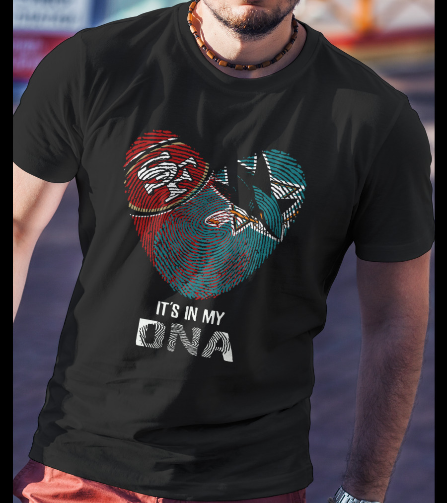 49ers San Jose Sharks Heart Shaped Dna Fingerprint T-Shirt