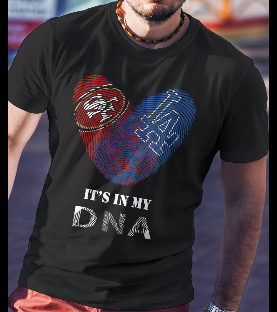 49Ers Dodgers SF LA Heart Fingerprint DNA T-Shirt
