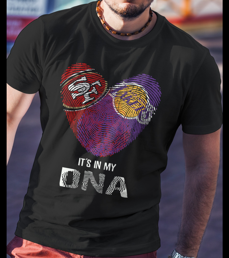49Ers Lakers Heart Fingerprint It's In My DNA T-Shirt