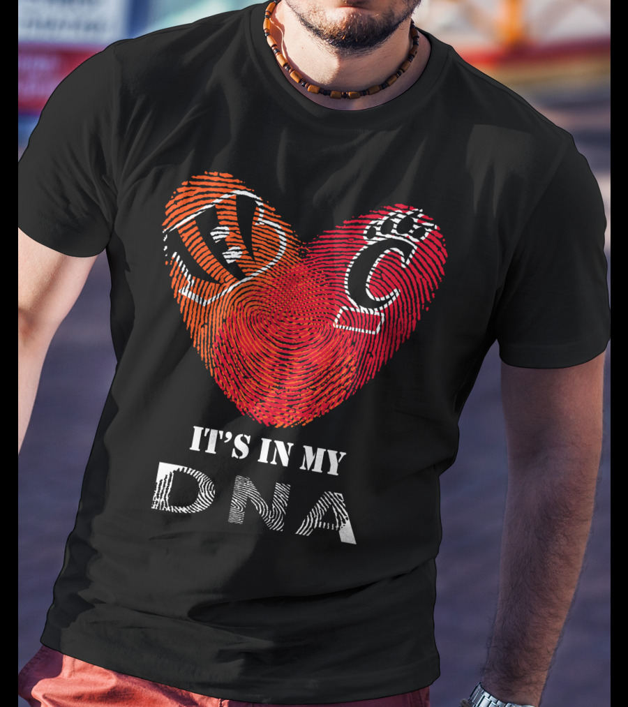 Bengals Cincinnati Bearcats Heart Fingerprint It's In My DNA T-Shirt