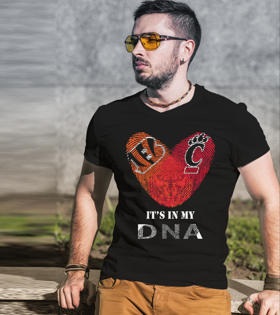 Bengals Cincinnati Bearcats Heart Fingerprint It's In My DNA T-Shirt