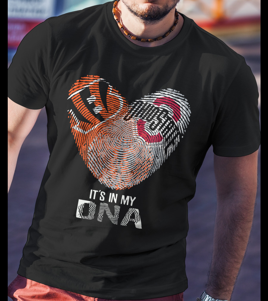 Bengals Ohio State Fingerprint Heart It's In My Dna T-Shirt