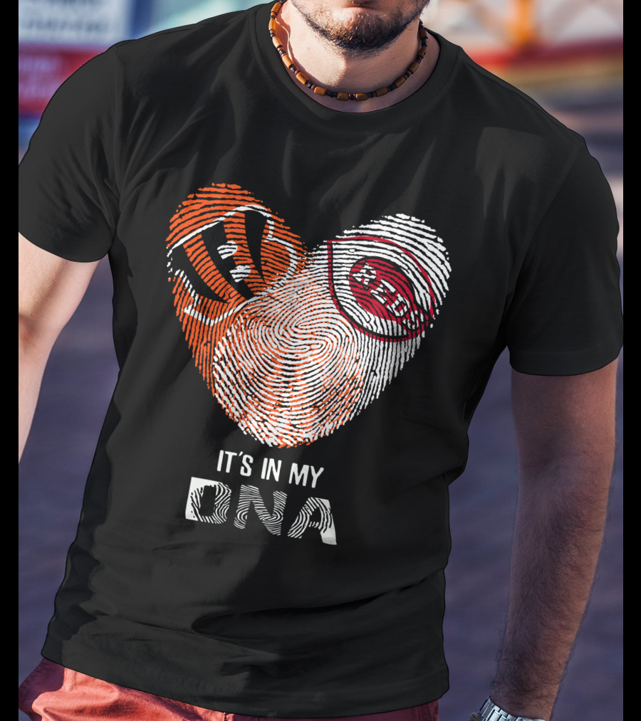 Bengals Reds Fingerprint Heart It's In My DNA T-Shirt