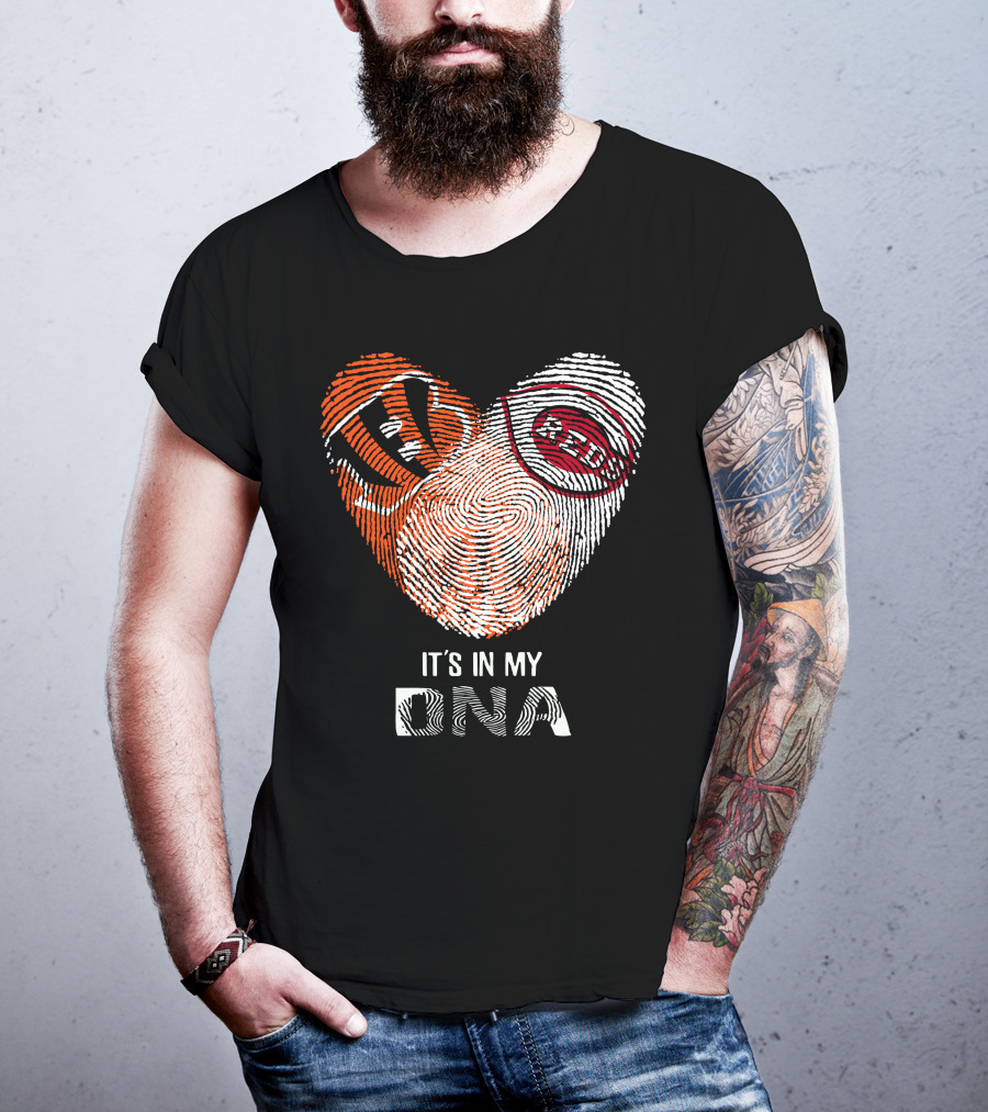 Bengals Reds Fingerprint Heart It's In My DNA T-Shirt