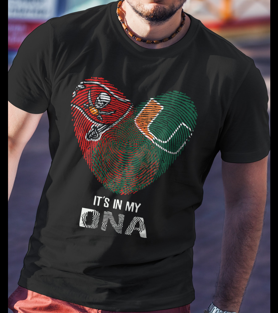 Buccaneers Hurricanes Fingerprint Heart It's In My DNA T-Shirt