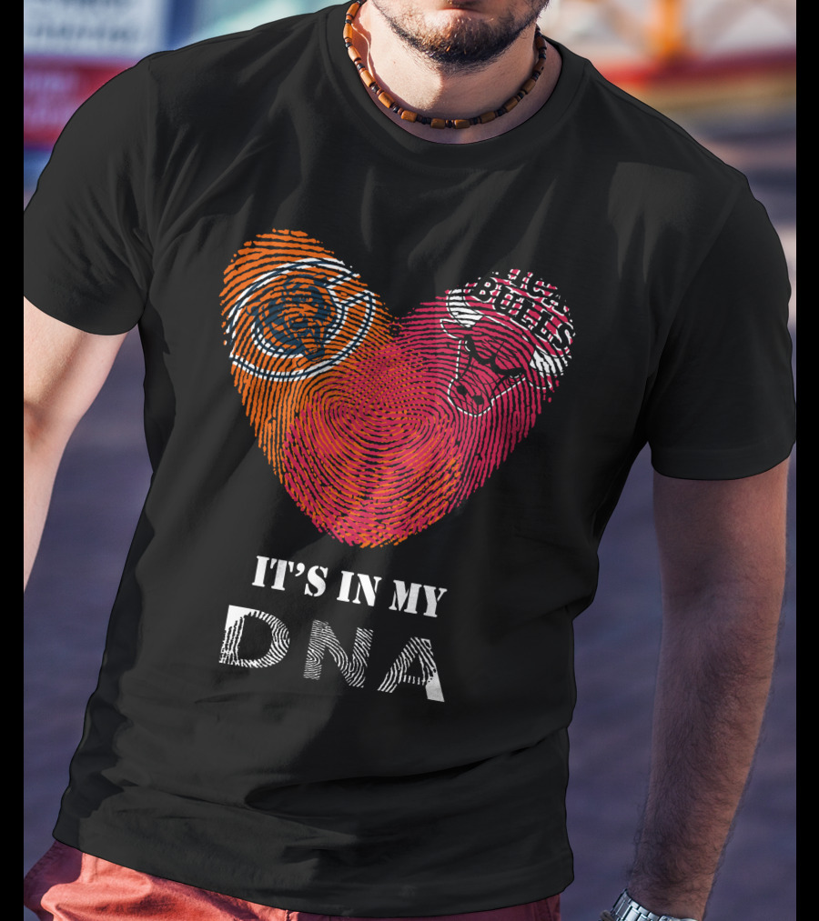 Chicago Bears Bulls Fingerprint Heart It's In My DNA T-Shirt