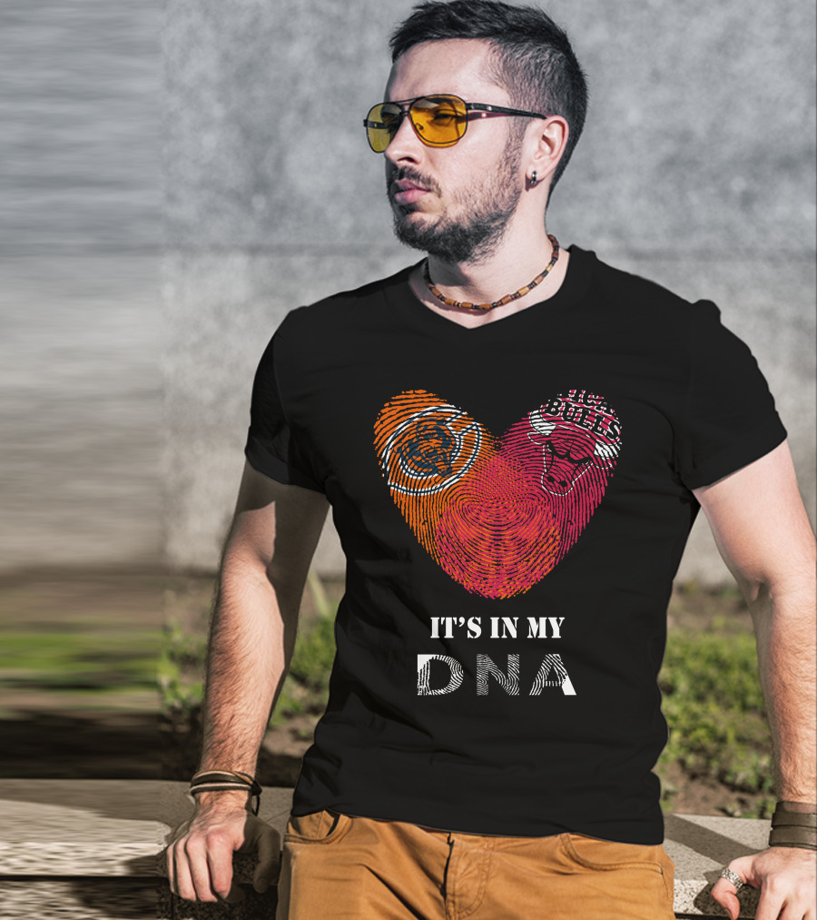 Chicago Bears Bulls Fingerprint Heart It's In My DNA T-Shirt
