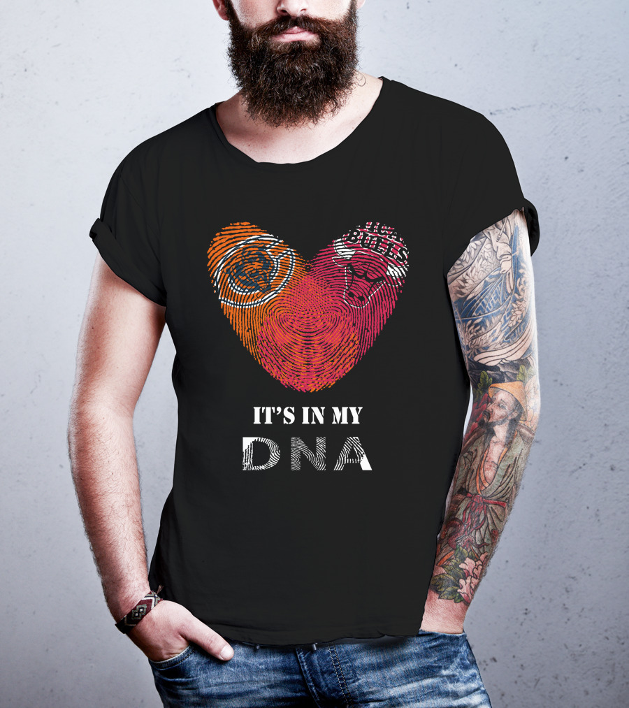 Chicago Bears Bulls Fingerprint Heart It's In My DNA T-Shirt