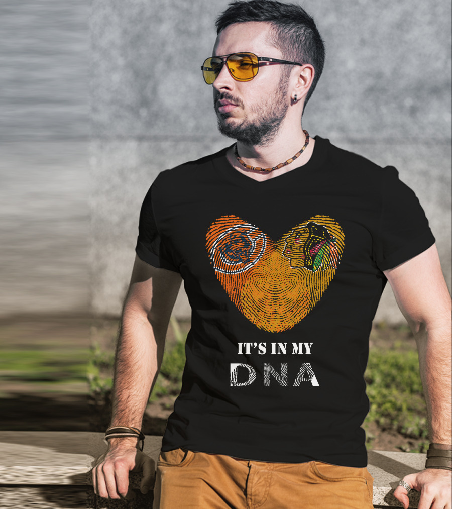 Chicago Bears Blackhawks It's In My Dna Fingerprint Heart T-Shirt
