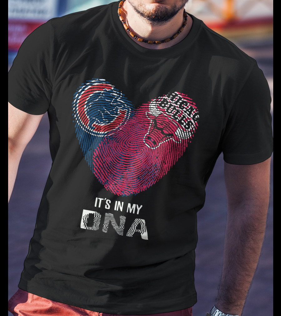 Chicago Cubs Bulls It's In My DNA Fingerprint Heart T-Shirt