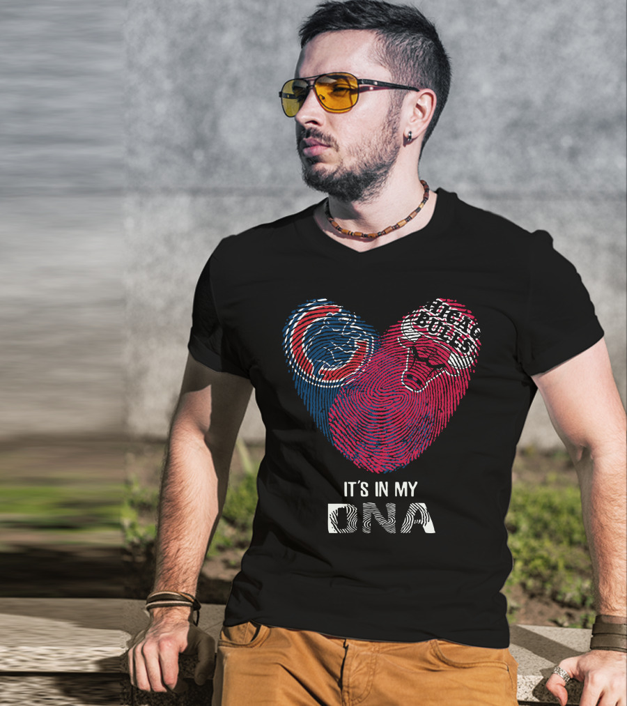 Chicago Cubs Bulls It's In My DNA Fingerprint Heart T-Shirt