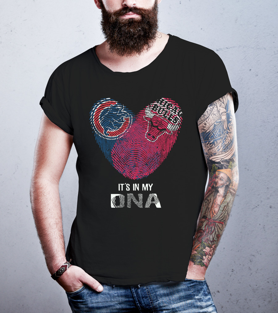Chicago Cubs Bulls It's In My DNA Fingerprint Heart T-Shirt