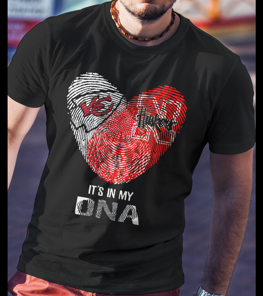 Chiefs Huskers Fingerprint Heart It's In My Dna T-Shirt