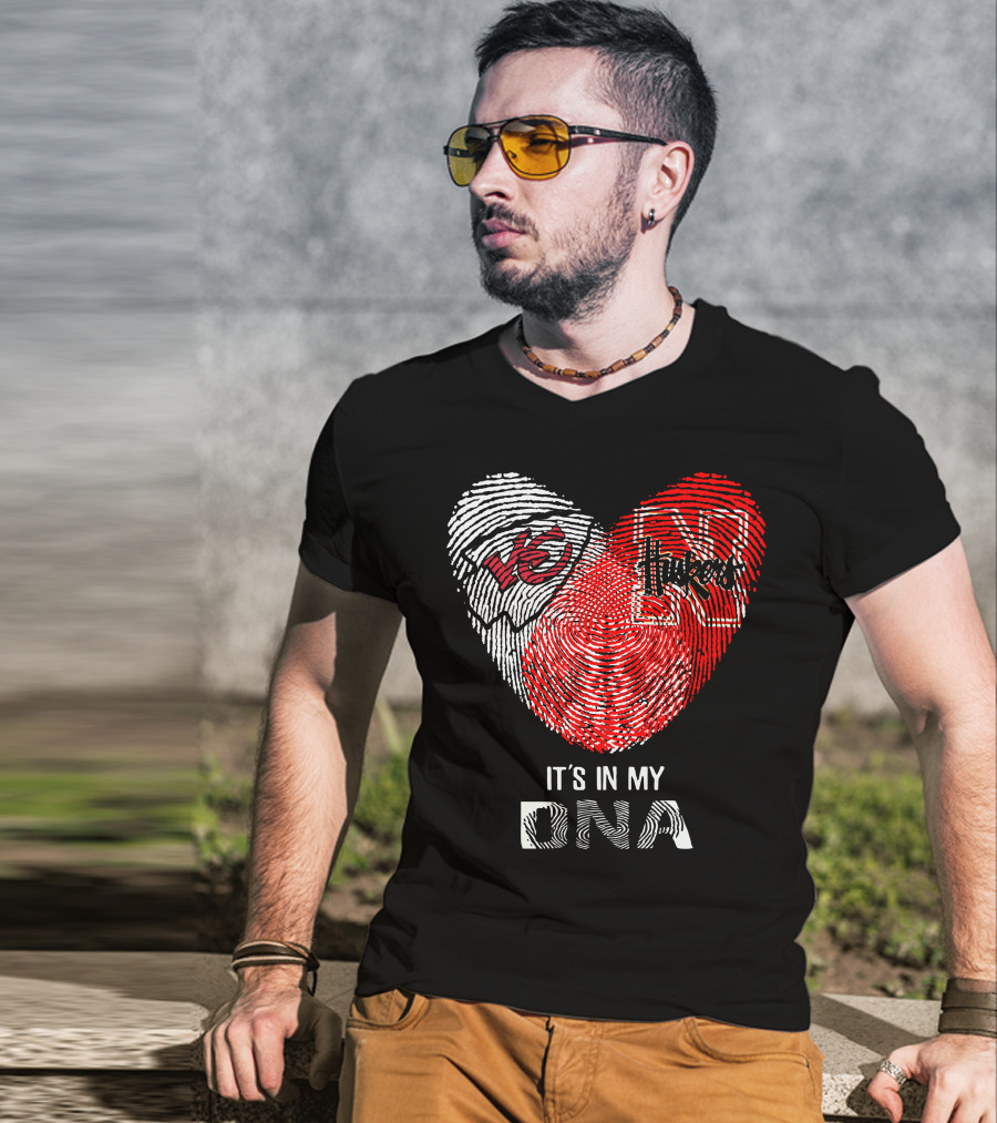 Chiefs Huskers Fingerprint Heart It's In My Dna T-Shirt