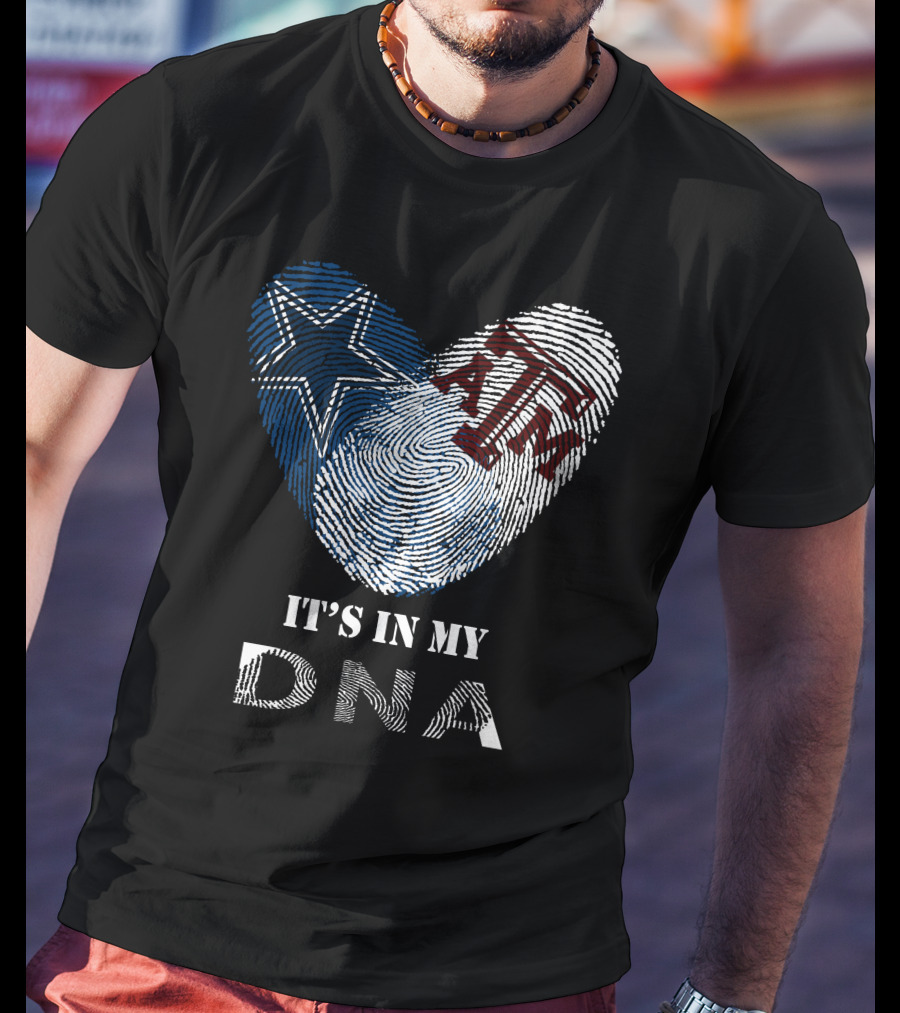 Cowboys Texas A&M Aggies It's In My Dna Fingerprint Heart T-Shirt
