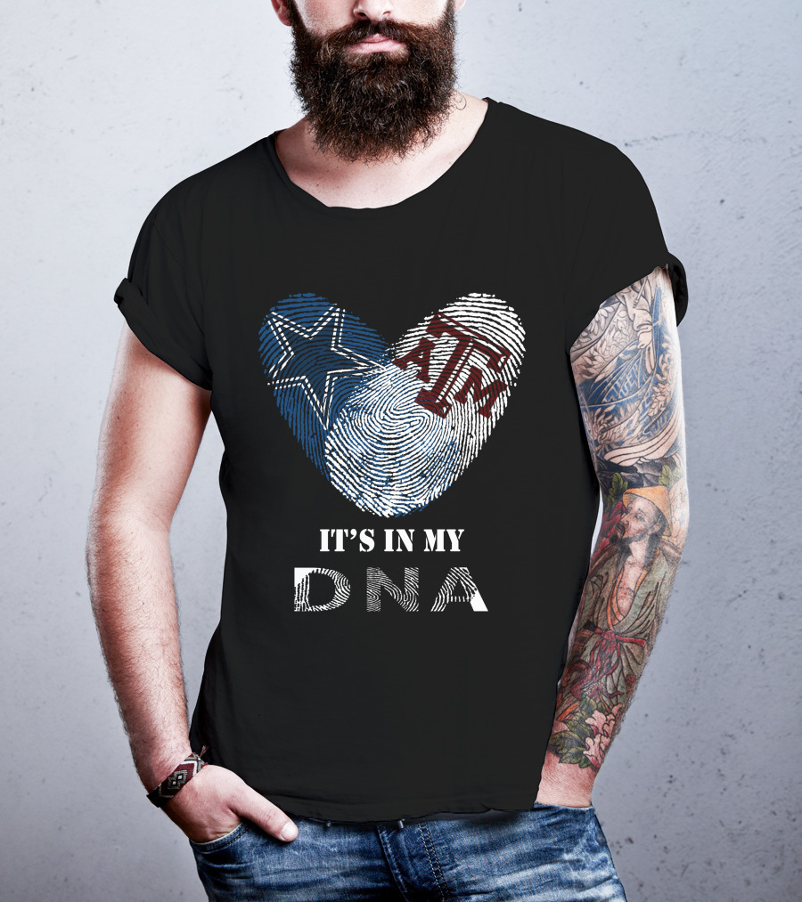 Cowboys Texas A&M Aggies It's In My Dna Fingerprint Heart T-Shirt
