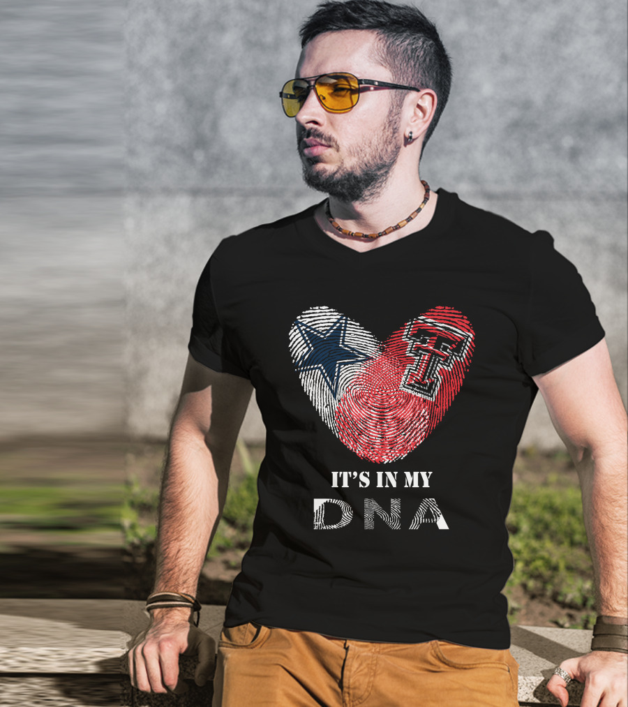 Cowboys Texas Tech Fingerprint Heart It's In My Dna T-Shirt