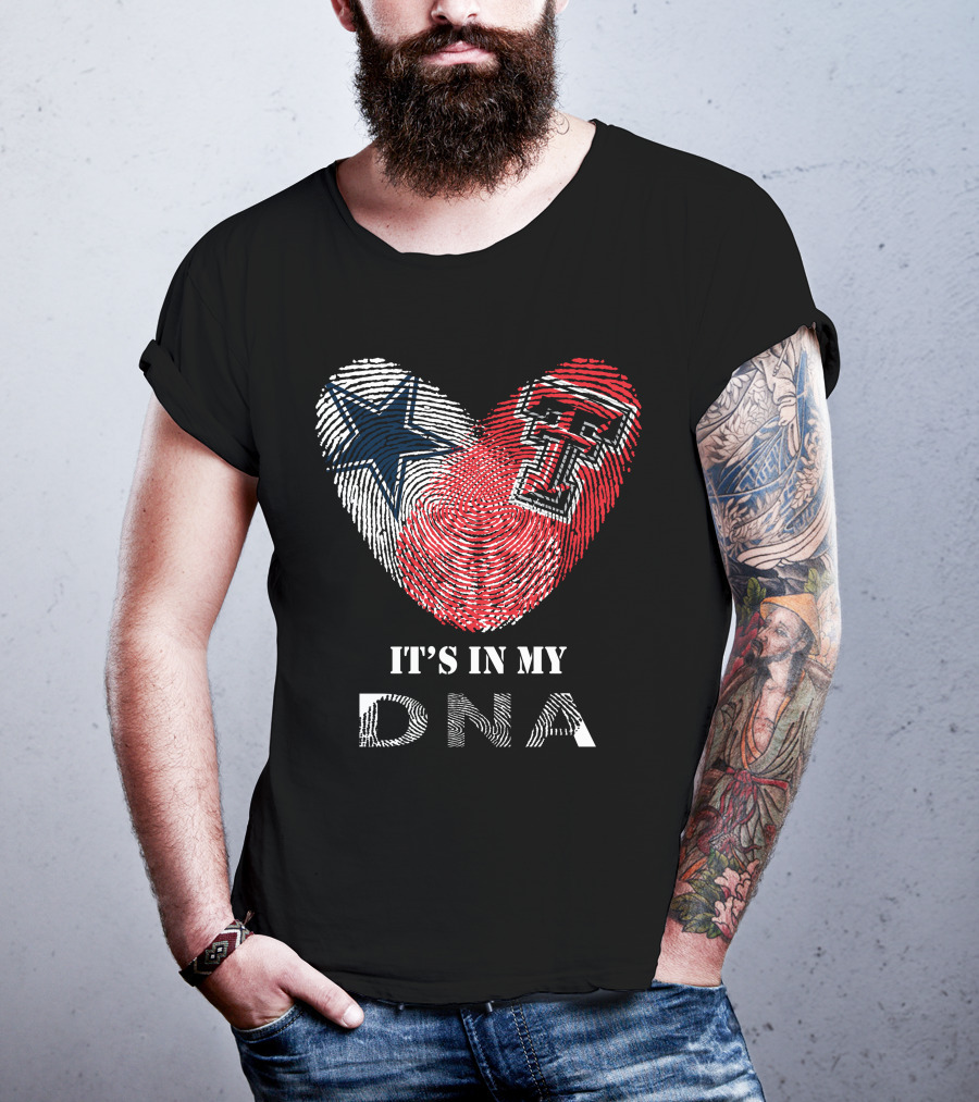 Cowboys Texas Tech Fingerprint Heart It's In My Dna T-Shirt