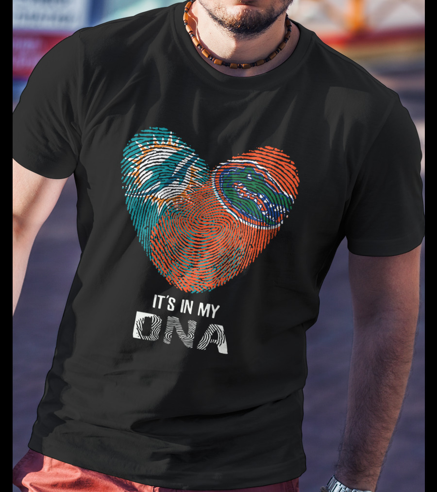 Dolphins Gators It's In My DNA Heart Fingerprint T-Shirt
