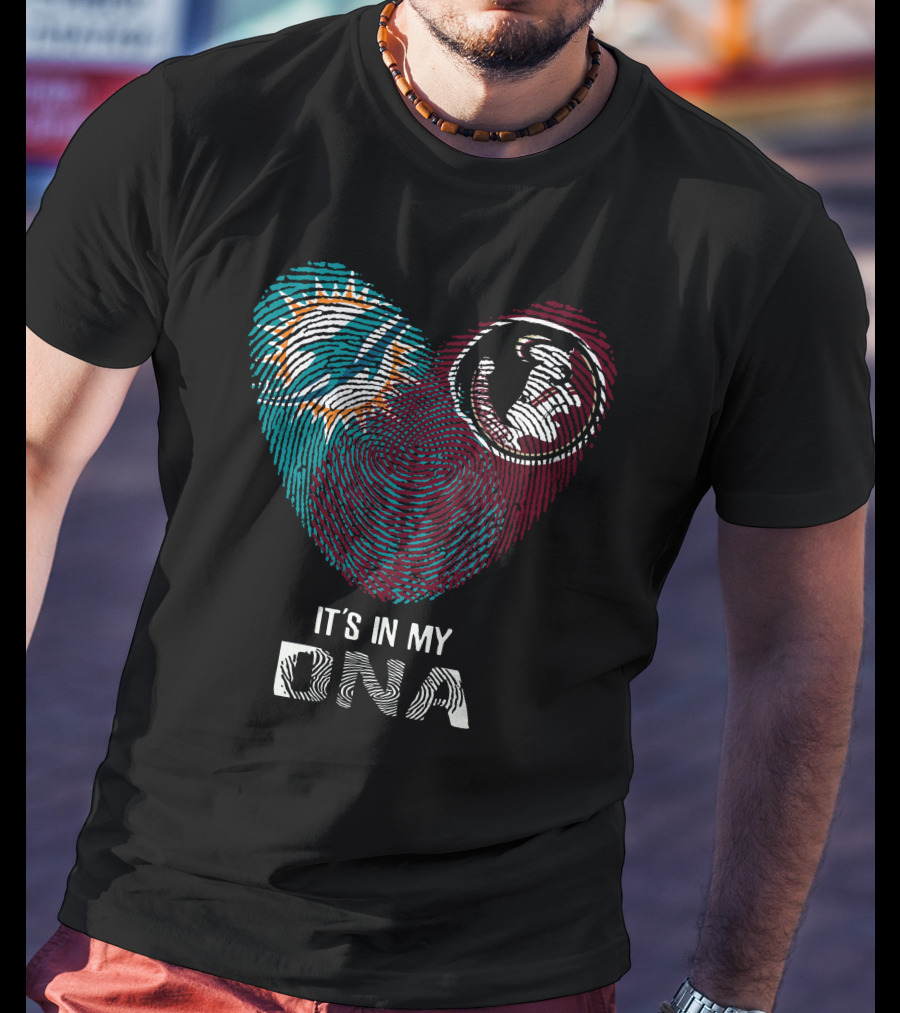 Dolphins Seminoles It's In My DNA Fingerprint Heart T-Shirt