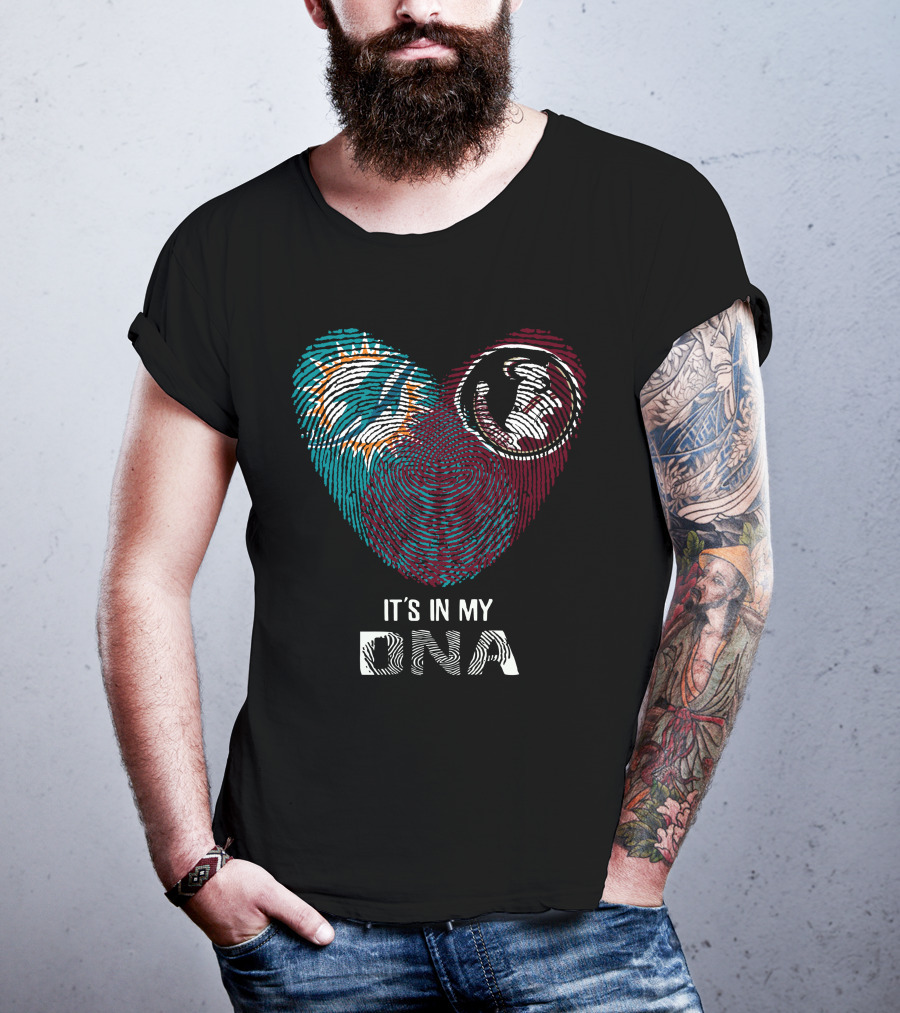 Dolphins Seminoles It's In My DNA Fingerprint Heart T-Shirt