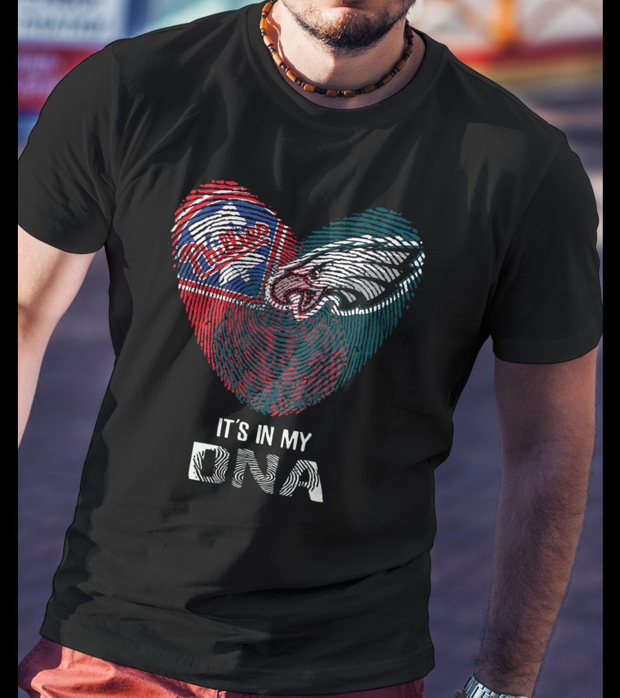Eagles Phillies Heart It's In My Dna Fingerprint T-Shirt