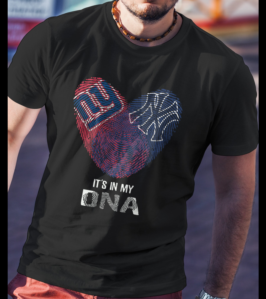 Giants Yankees Fingerprint Heart It's In My DNA T-Shirt