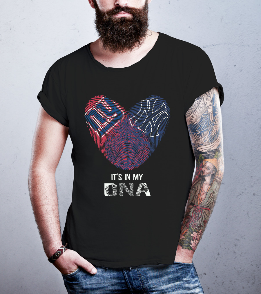 Giants Yankees Fingerprint Heart It's In My DNA T-Shirt