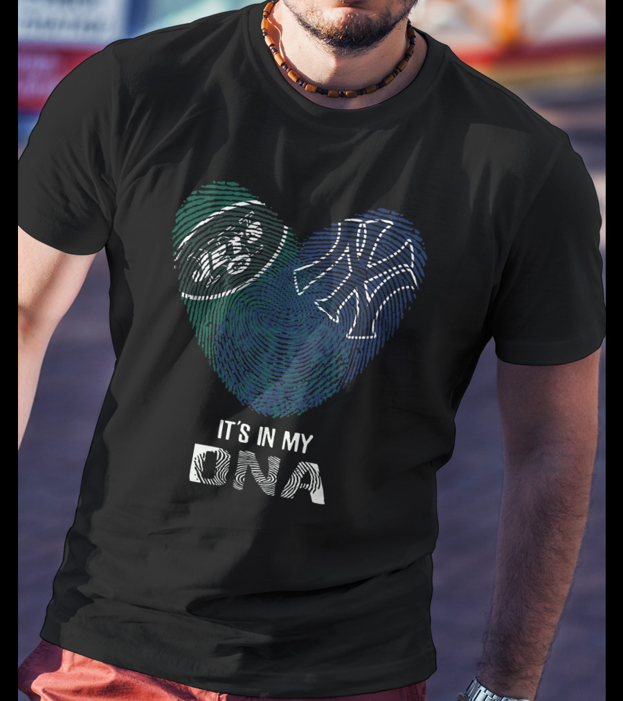 Jets Yankees Fingerprint Heart It's In My DNA T-Shirt