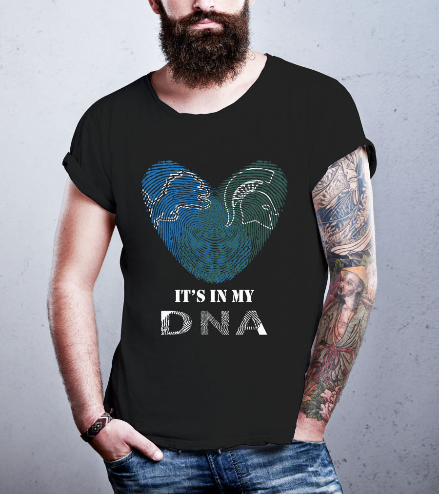 Lions Spartans Fingerprint Heart It's In My DNA T-Shirt