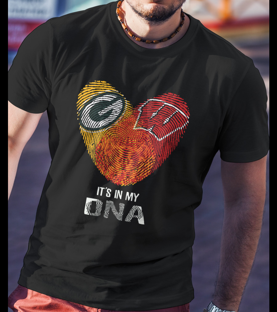 Packers Badgers Heart Fingerprint It's In My DNA T-Shirt