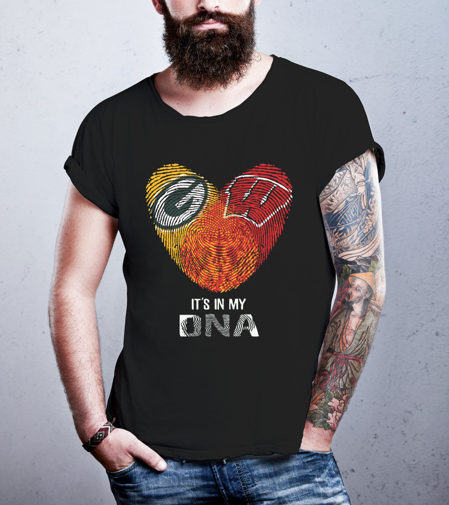 Packers Badgers Heart Fingerprint It's In My DNA T-Shirt