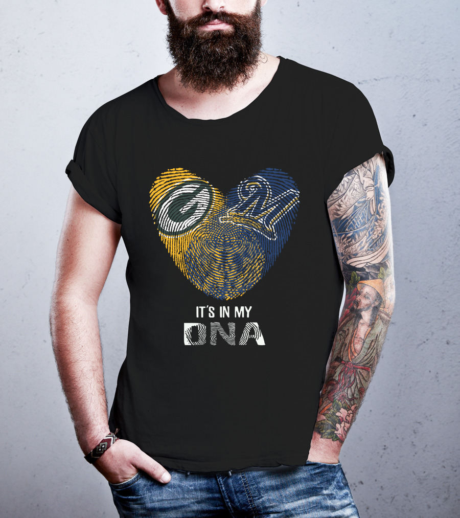 Packers Brewers Heart Fingerprint It's In My DNA T-Shirt