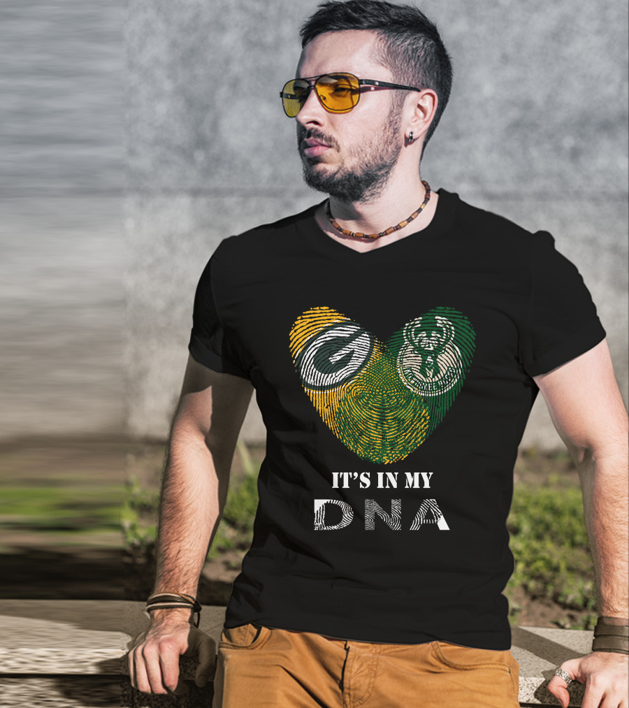 Packers Bucks Heart It's In My Dna Fingerprint T-Shirt