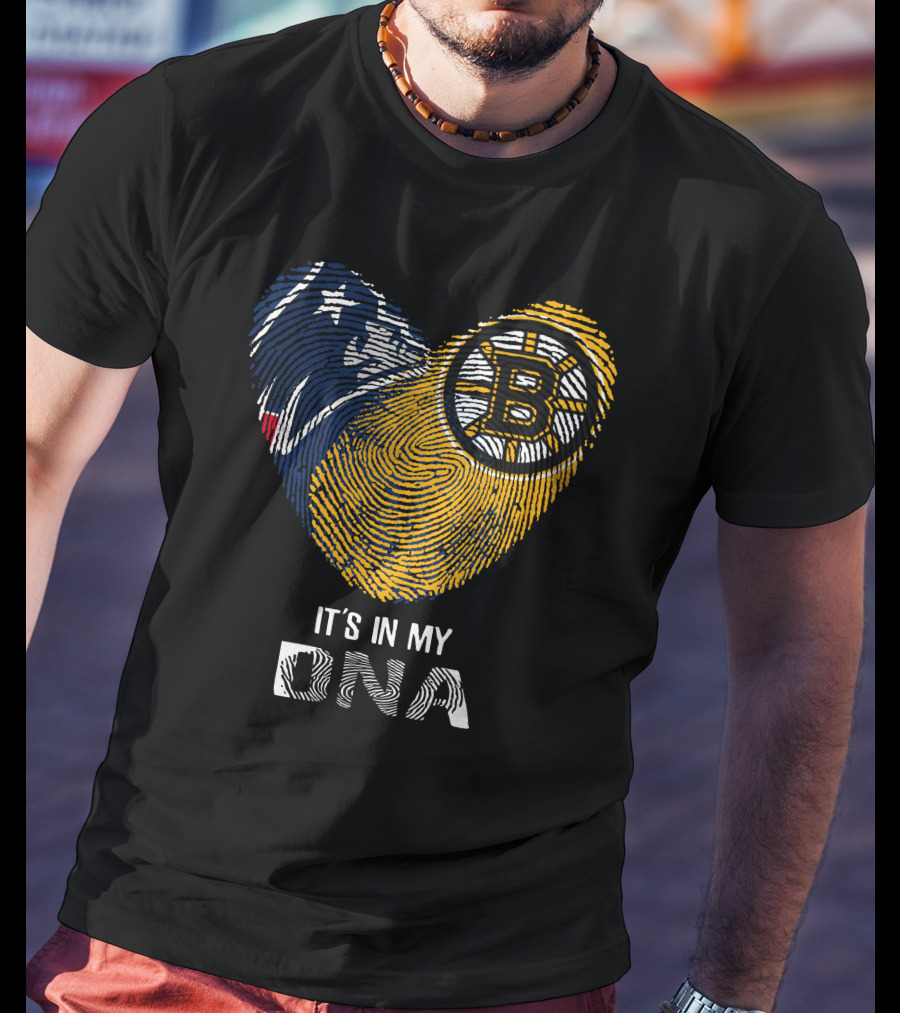 Patriots Bruins Heart It's In My DNA Fingerprint T-Shirt
