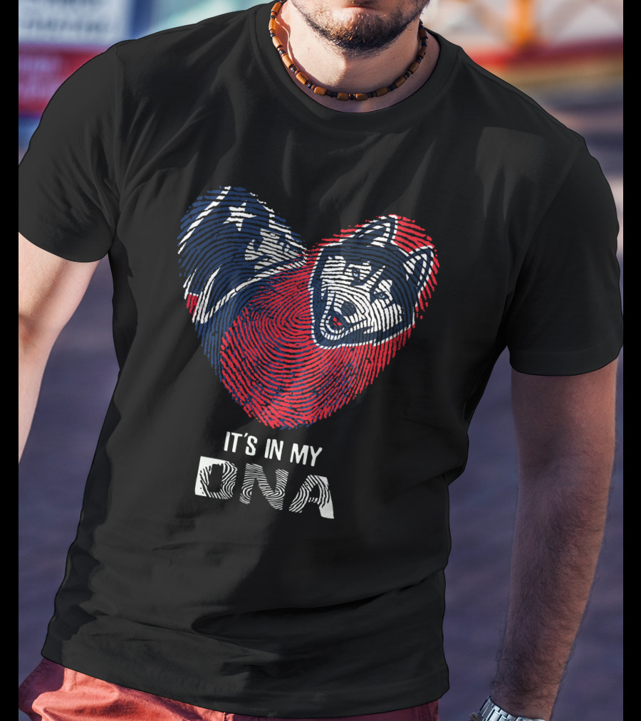 Patriots UConn Huskies Fingerprint Heart It's In My DNA T-Shirt